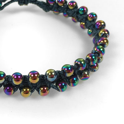 Rainbow Titanium Hematite Knotted Bead Edge Bracelet  - Marina - Micro Macrame Bracelet