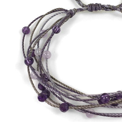 Multi Strand Bead Float Bracelet - Amethyst - Micro Macrame Bracelet