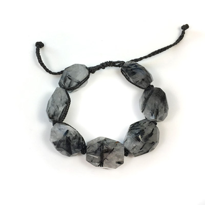 Tourmalinated Quartz Big Beads Gem Bracelet - Micro Macrame Bracelet