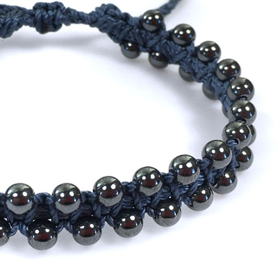 Hematite Knotted Bead Edge Bracelet - Indigo - Micro Macrame Bracelet