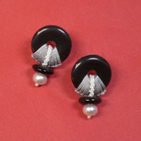 Button Earrings with Bead Drop - $42. micro macrame earrings